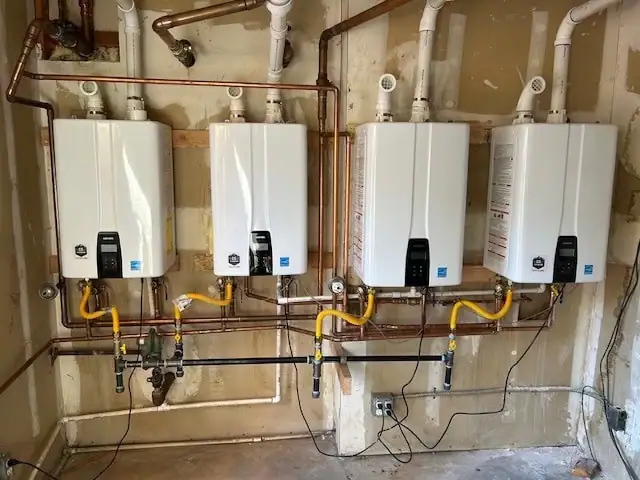 Modern tankless water heater installed by CG Plumbing in a Sacramento County household for endless hot water supply.